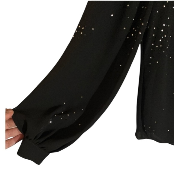 White House Black Market Black Rhinestone Sheer Blouse XS - Picture 7 of 10